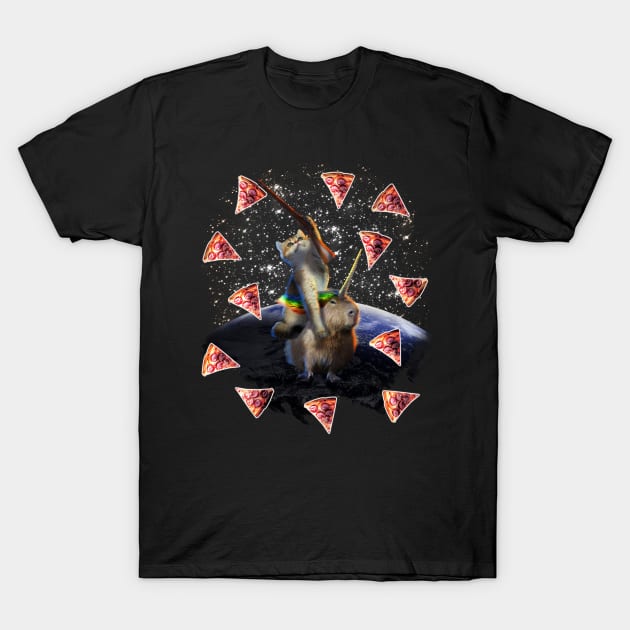 Space Cat Riding Capybara T-Shirt by Random Galaxy